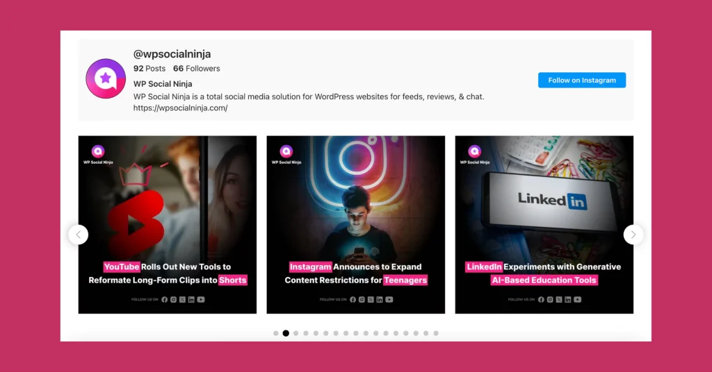 Instagram feed - Social media integration on website example