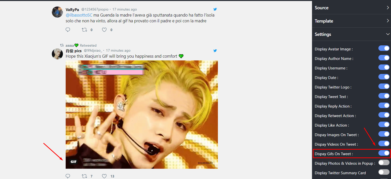 Display GIFs On Twitter feed settings