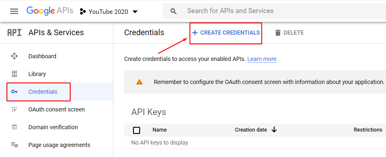 Create Credentials