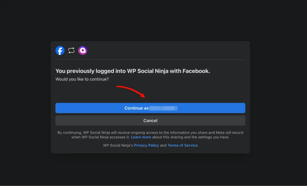 Authorizing Facebook page access to wp social ninja for connection