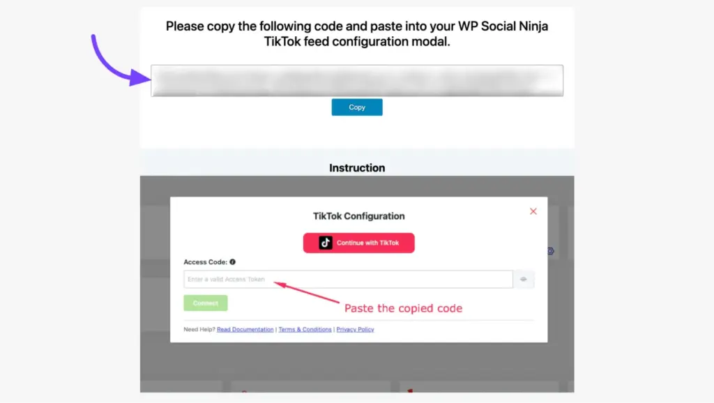 Generated TikTok access code for connection