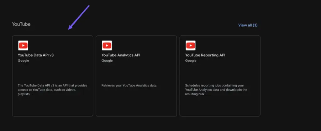 YouTube data API creation for account connection