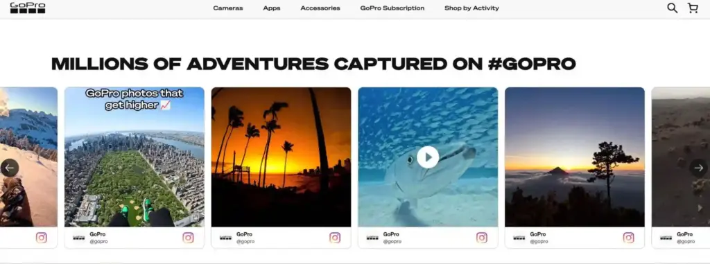 23. gopro landing page witg integrated instagram feed