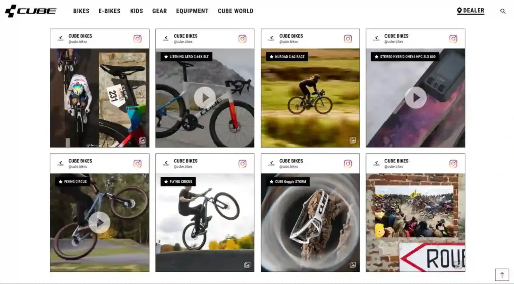 24. cube cycle landing page with integrated instagram feed