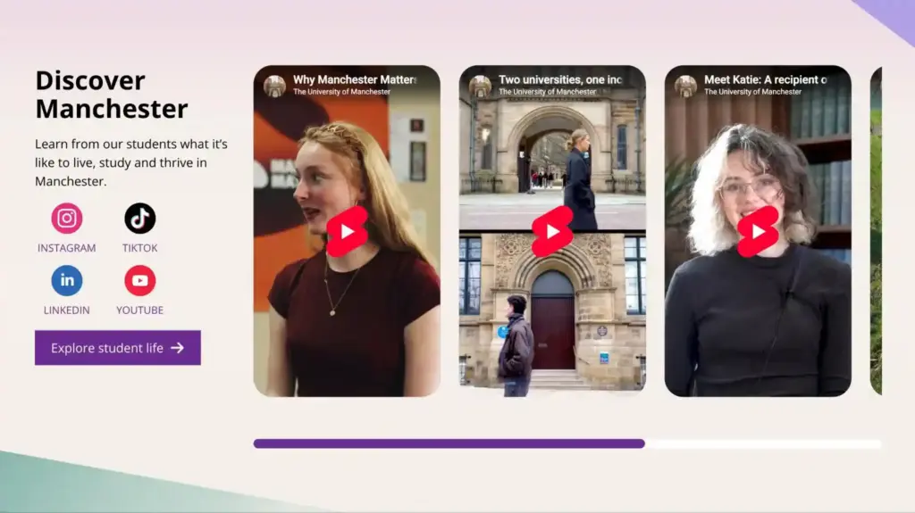 25. university of manchester landing page with youtube videos