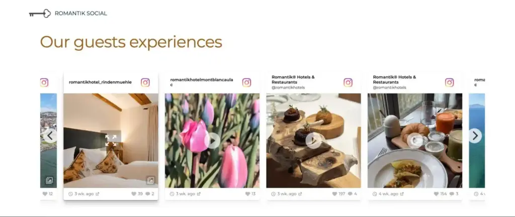 27. romantik hotel landing page with instagram feed