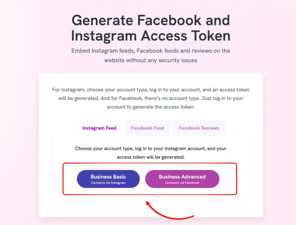 Instagram access token generator page of WP Social Ninja