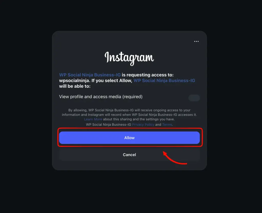 Instagram manual account connection authorization to creaate tokens
