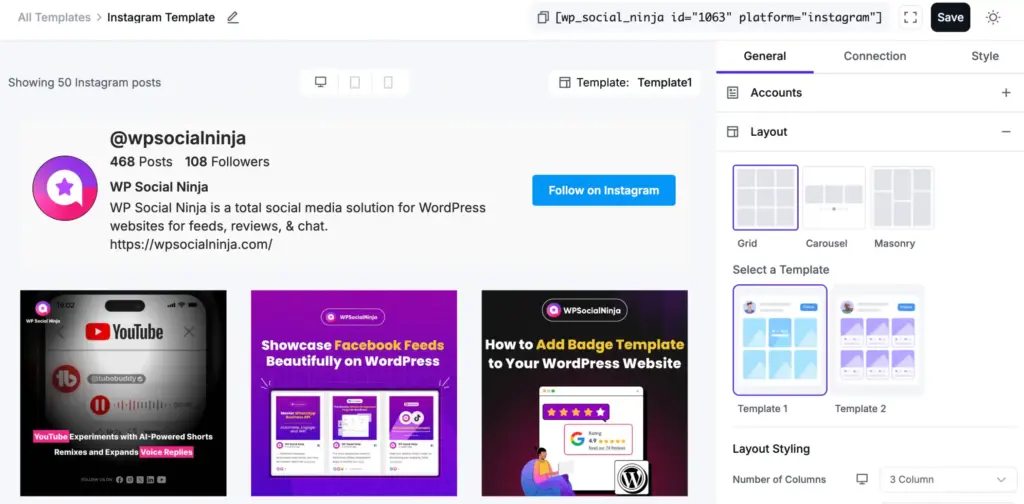 customize instagramfeed layout and advanced settings