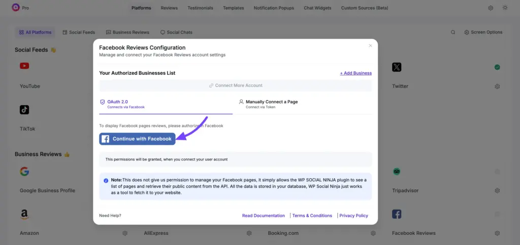 facebook review configuration
