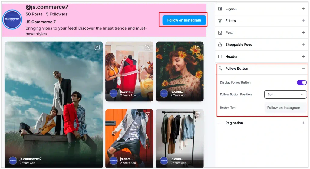 Turn on the follow button and set its position and label.