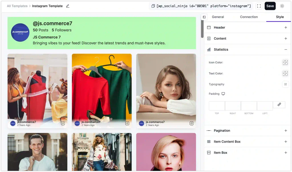 Feed header settings