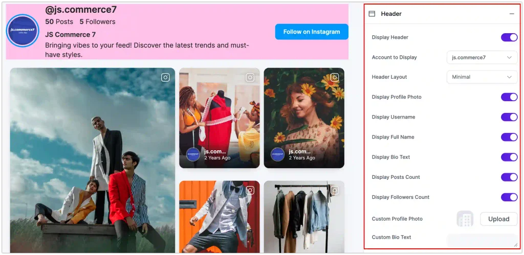 Build the profile header: layout, profile details, and follower count.