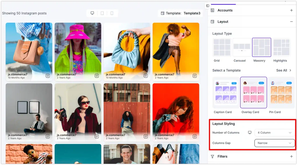 Instagram layouts styling