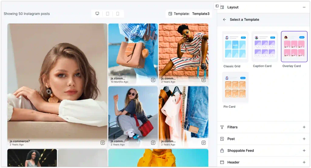 Classic Grid, Caption Card, Overlay Card, and Pin Card Templates