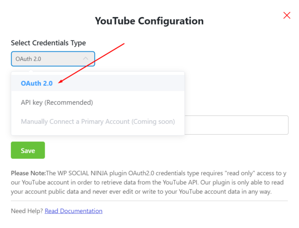 YouTube Configuration OAuth 2.0
