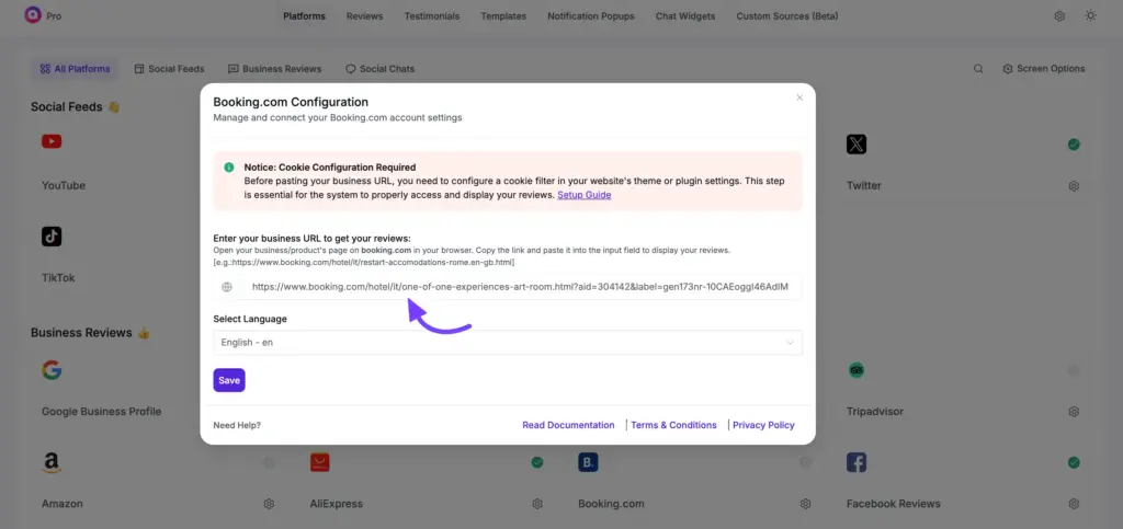 booking review configuration