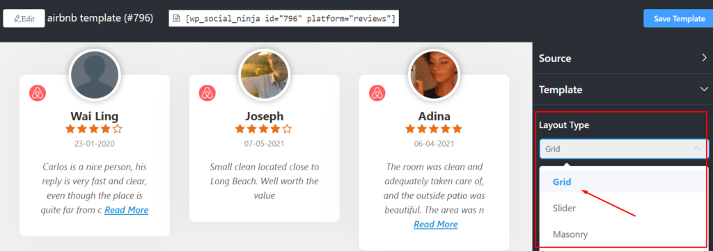 Airbnb reviews layout type