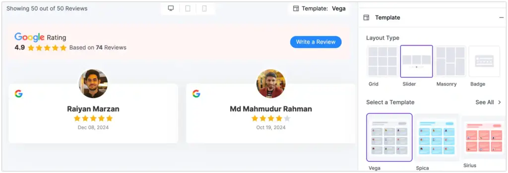 google review layout style