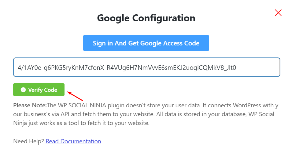 Google configuration verify code