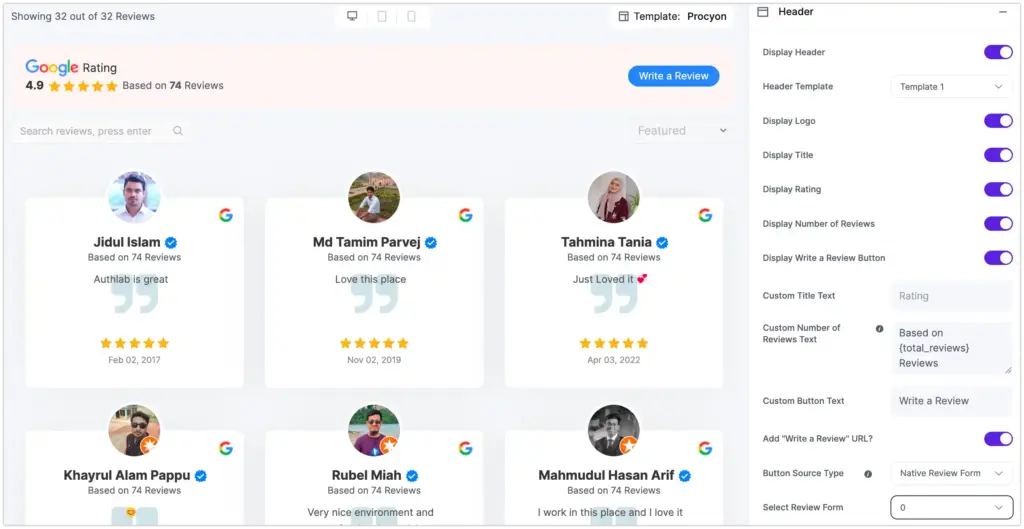 review header settings