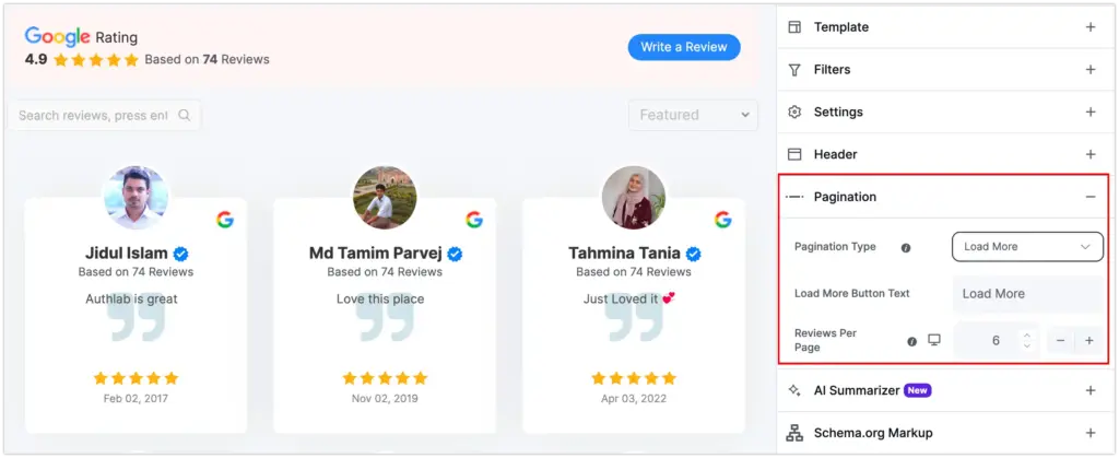 review pagination