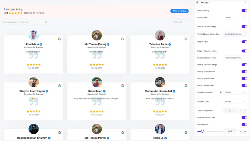 review settings