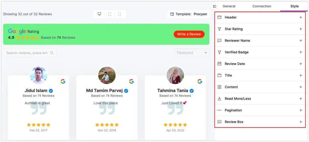 review style settings