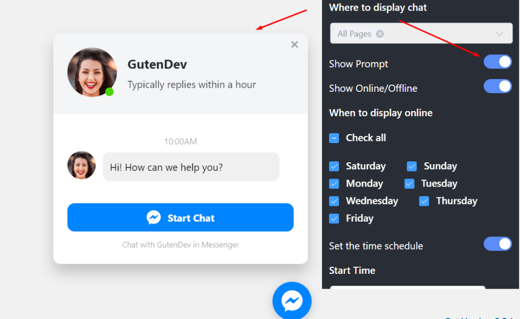 Messenger integration show prompt