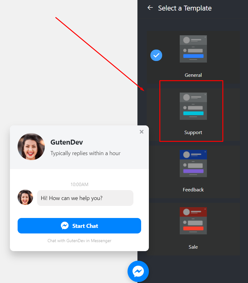 Messenger integration template types