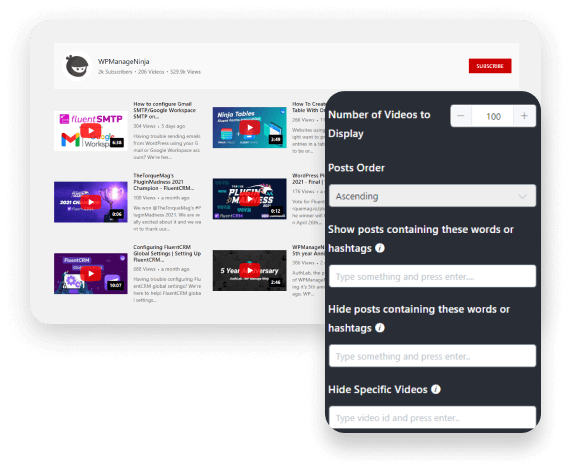 YouTube feed detailed editor panel