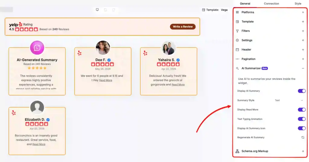 General settings for Yelp reviews customization with WP Social Ninja