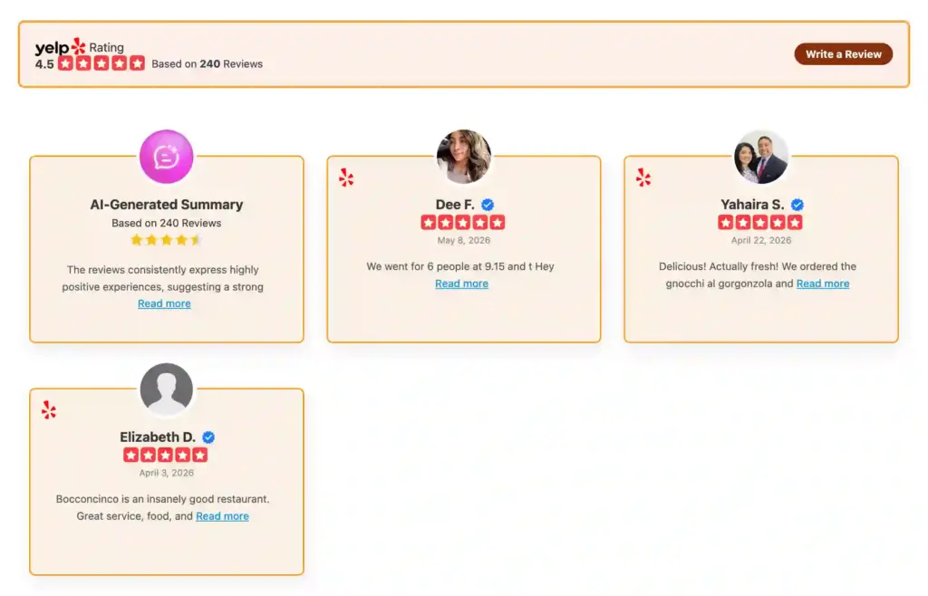 Previews of embedded Yelp reviews on WordPress with WP Social Ninja
