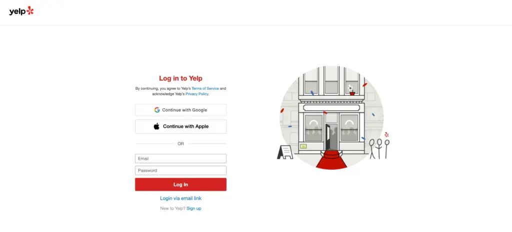 The login page for Yelp Developers site