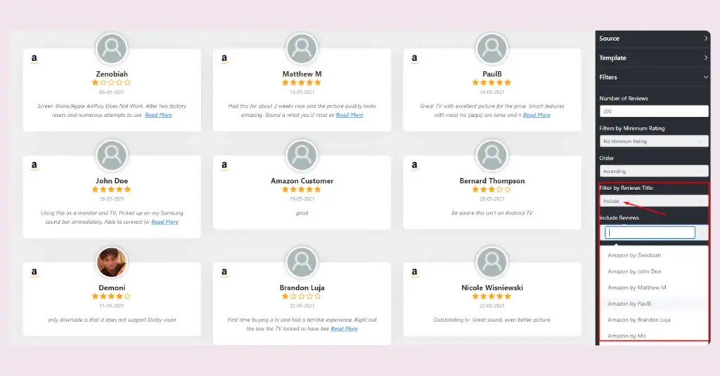 Include reviews option of WP Social Ninja for your embedded Amazon reviews