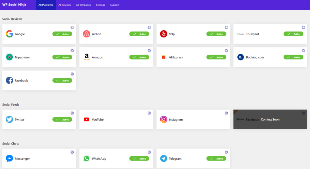 WP Social Ninja interface