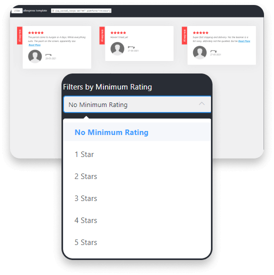 AliExpress reviews filters by minimum rating
