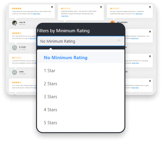 Amazon reviews filters