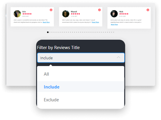 Airbnb reviews filter by reviews title