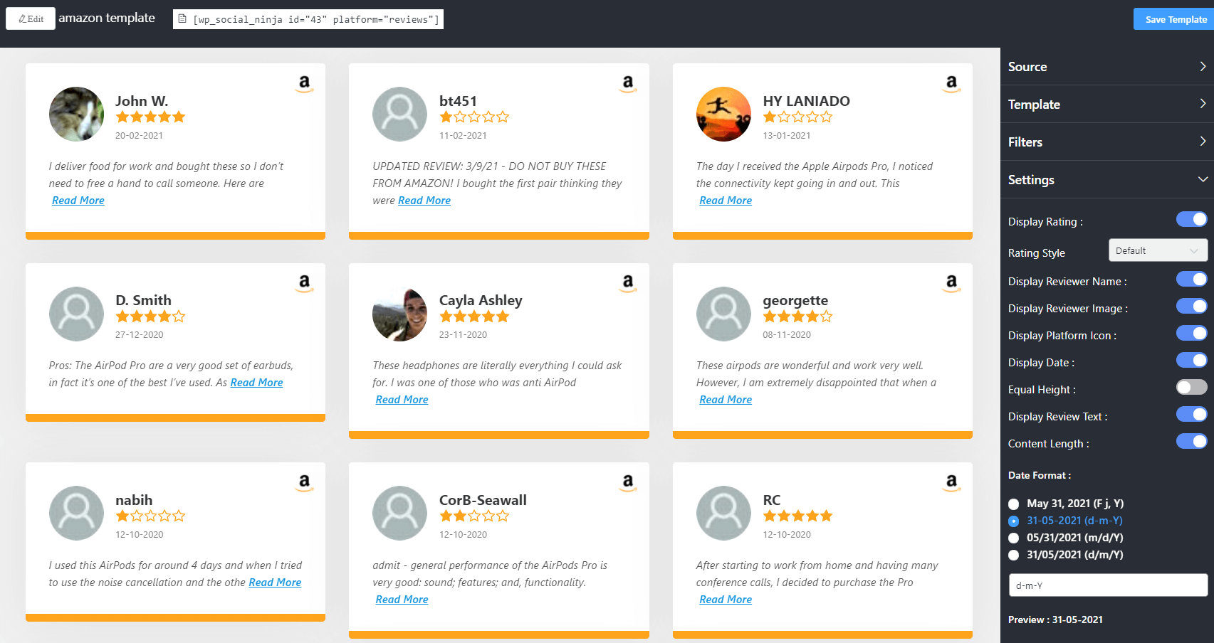 Best Amazon Reviews WordPress Plugin WP Social Ninja