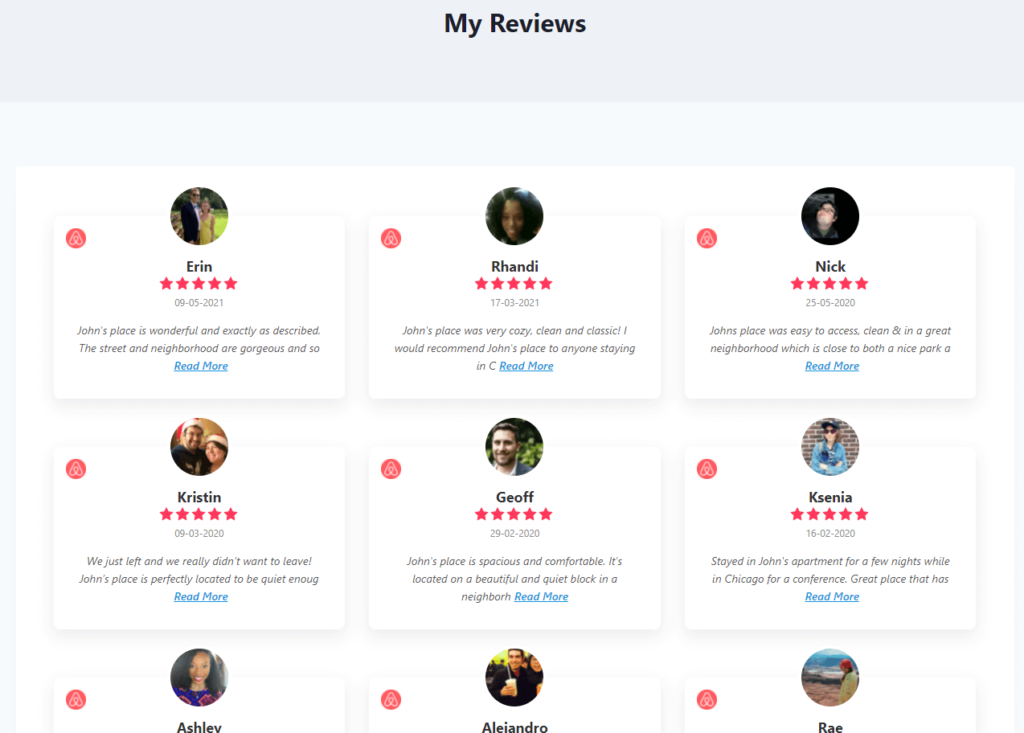 Airbnb reviews settings panel
