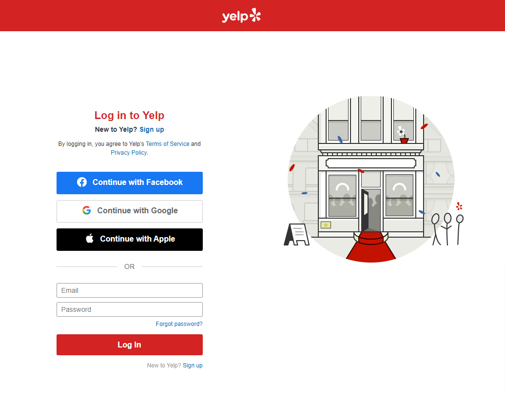 Yelp login