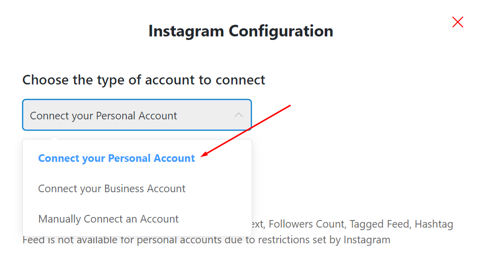 Instagram configuration types of account