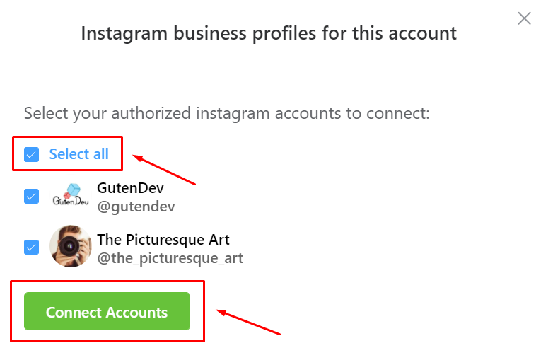 Instagram configuration connect accounts