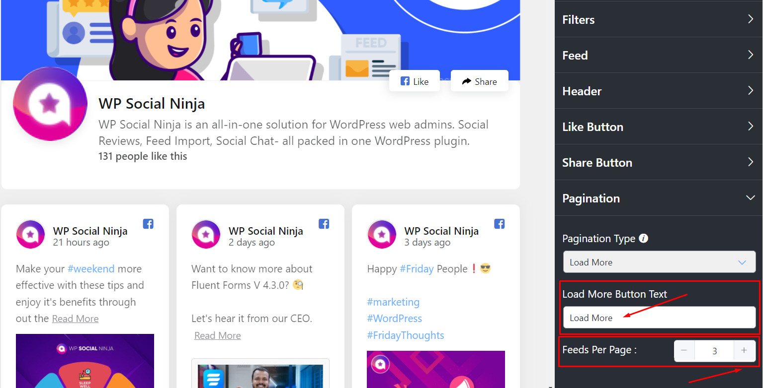 Load More Settings for Facebook Feed Customization