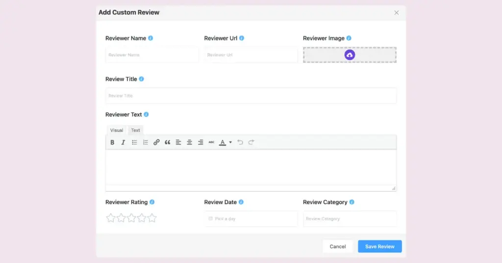 Custom review form of WP Social Ninja