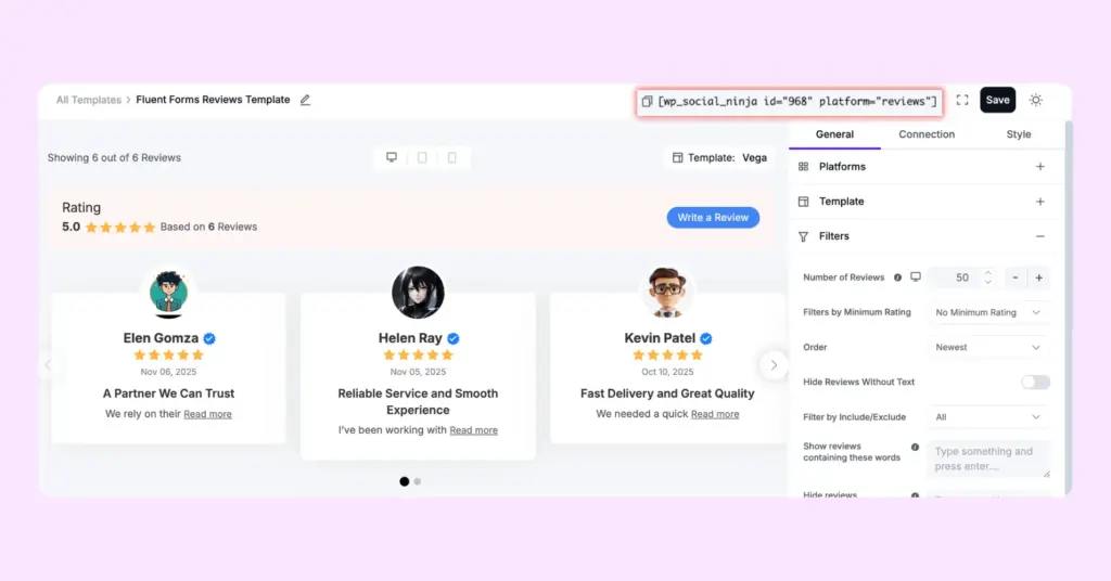 get shortcode of custom reviews
