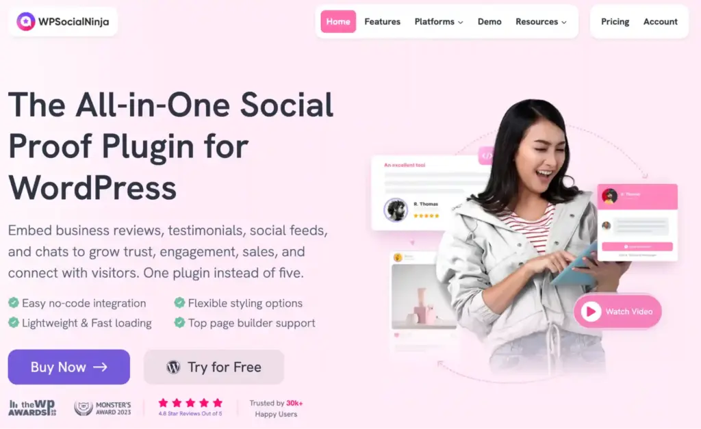 WP Social Ninja homepage