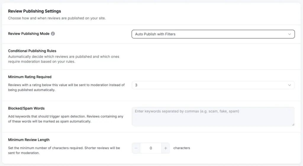 WP Social Ninja's auto publish rules to show selected reviews on business website