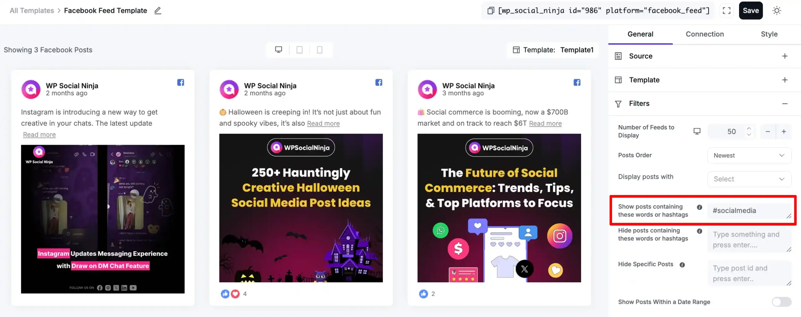 facebook hashtag filtering feed example